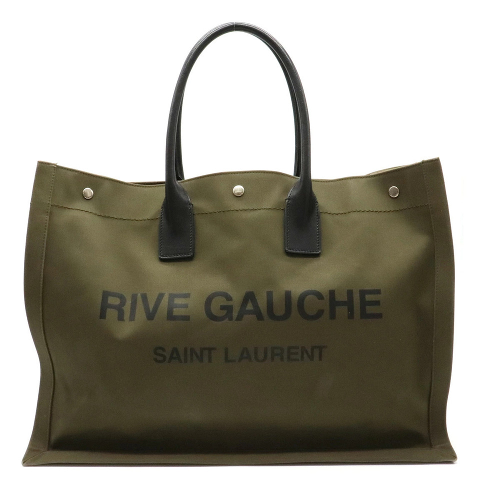 SAINT LAURENT PARIS YSL Yves Rive Gauche Tote Bag Canvas Khaki Green Black